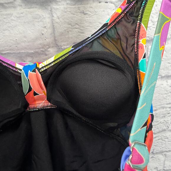 Swim Solutions One Piece Swimdress Bright Multi Floral Size 8 Slimming Bow New - Picture 5 of 7